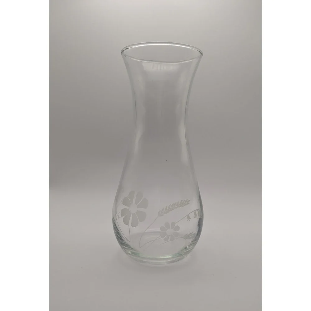 Vintage Etched Clear Glass Bud Vase Daisy‎ Floral Design Hourglass Shape 8